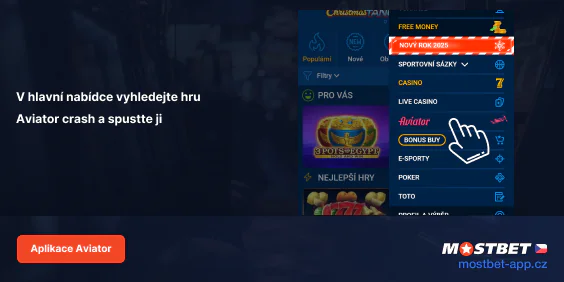 Vyberte 'Aviator' v hlavní nabídce nebo na kartě Kasino - Aplikace Mostbet