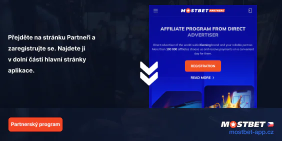 Otevřete aplikaci affiliate programu Mostbet a najděte tlačítko registrace