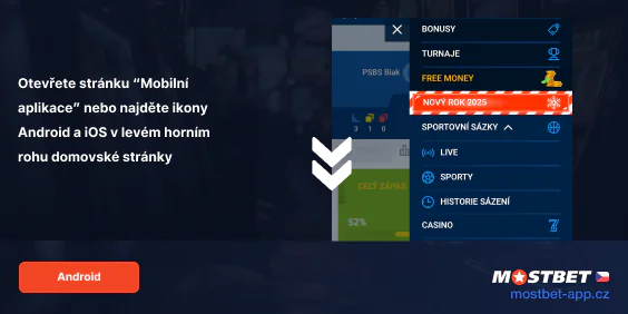 Přejděte dolů na konec stránky, najděte tlačítko 'Android' - Mostbet Czechia
