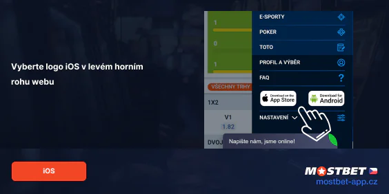 Klikněte na tlačítko 'iOS' v hlavní nabídce - Mostbet