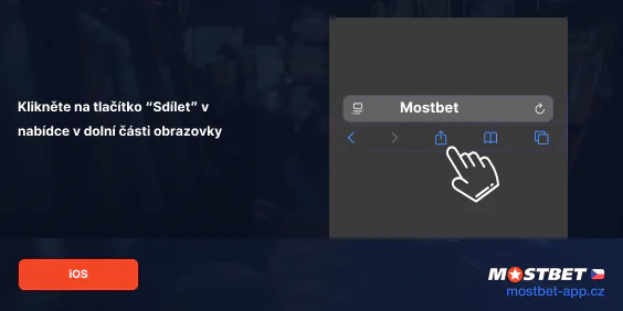 Klikněte na tlačítko 'Sdílet' v aplikaci safari - Mostbet