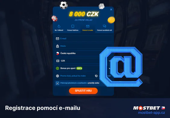 Registrace pomocí e-mailu - Mostbet Česko